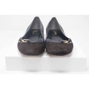 Cole Haan Chocolate Brown Pony Hair Gold Round Toe Ballet Flats Size 8.5